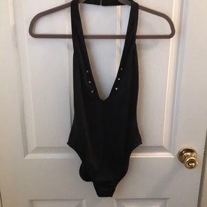 Black plunge bathing suit